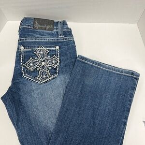 Soundgirl Embellished Distressed Flare Leg Jeans Size 9